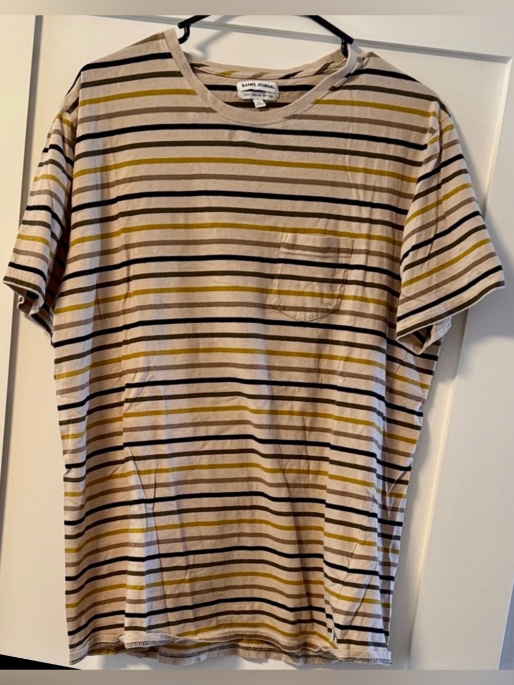 Banks Journal Striped Pocket Tee Size XL | Beige Black Mustard Surf Skate Casual